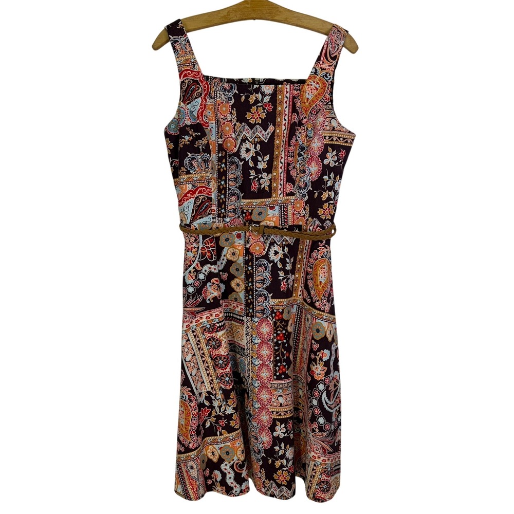 Vintage Alyn Paige Woman's Patchwork Floral Paisley Dress Small Brown Boho Hippi